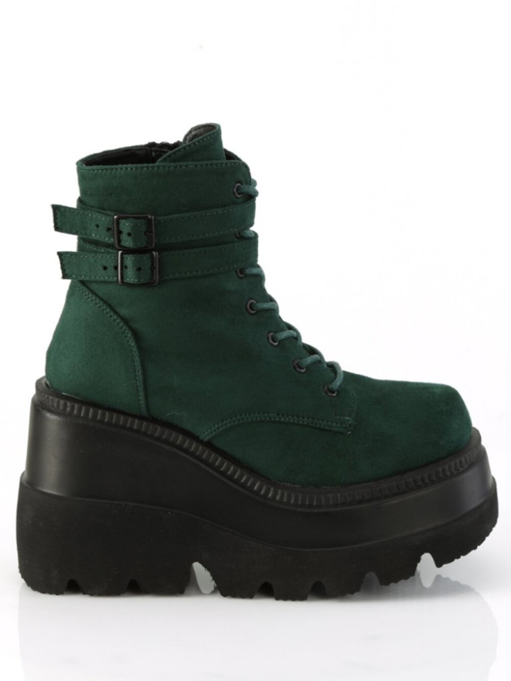 Emerald Vegan Suede Ankle Boots with Double Buckled Ankle Straps
